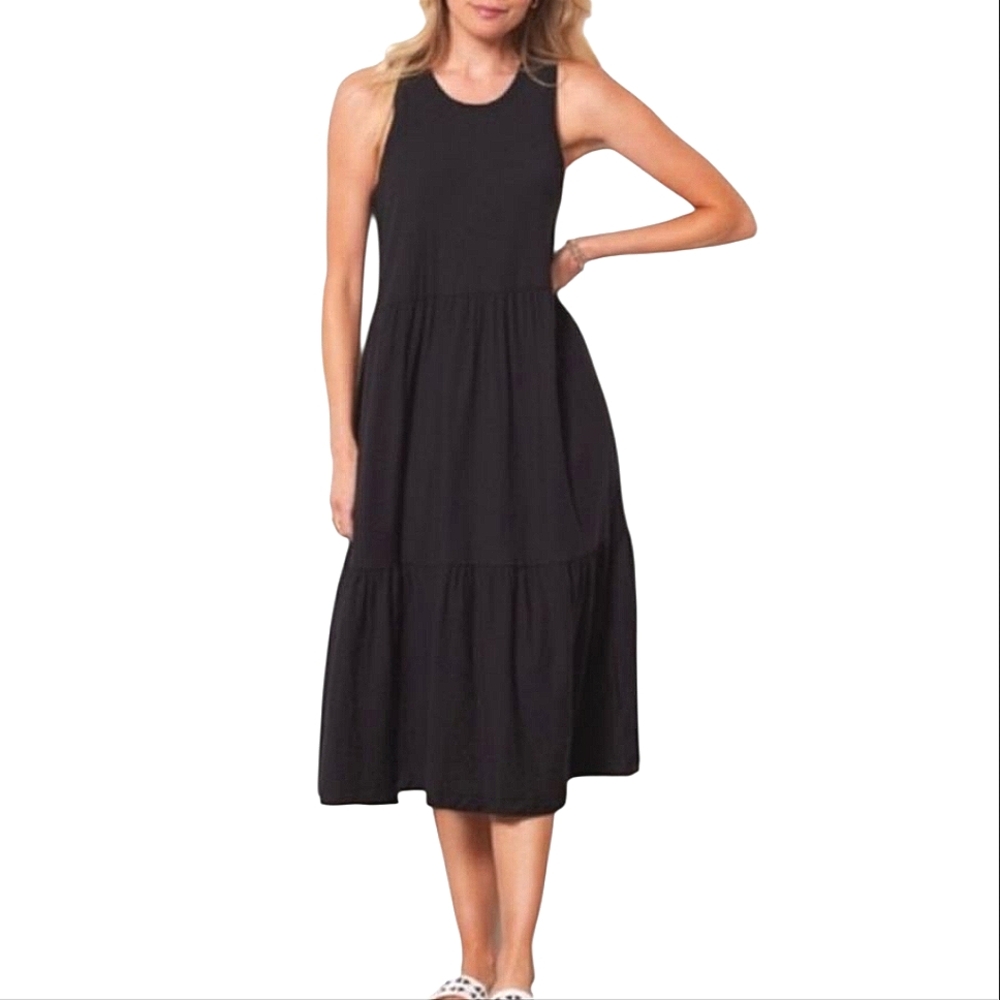 NATION‎ LTD MELISSA TIERED MIDI DRESS BLACK XS
